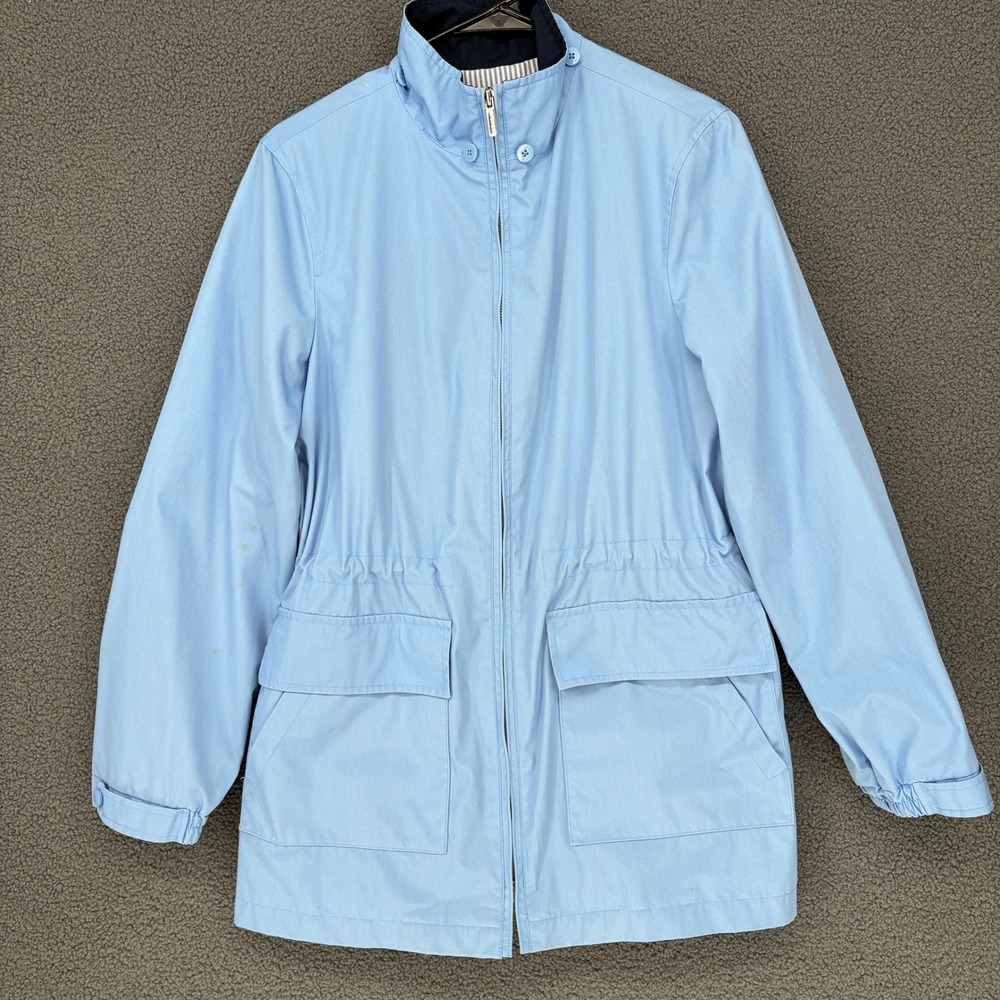 London Fog Womens Light Blue Zip Up Utility Jacket Size M Cinched Waist Pockets